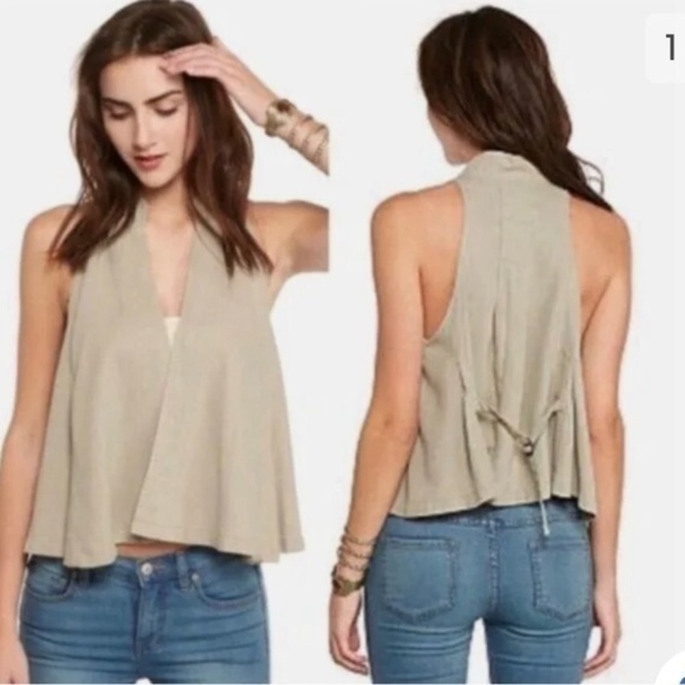 Free People Tan Cropped Flared Vest size small